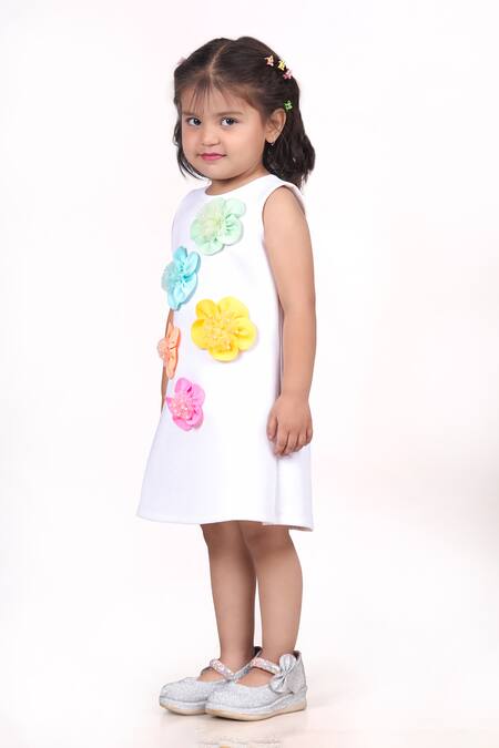Toplove_White Neoprene Fabric Flowers 3d Floral Fantasy Dress _Online_at_Aza_Fashions
