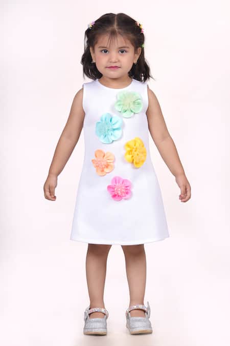 Toplove White Neoprene Fabric Flowers 3d Floral Fantasy Dress 
