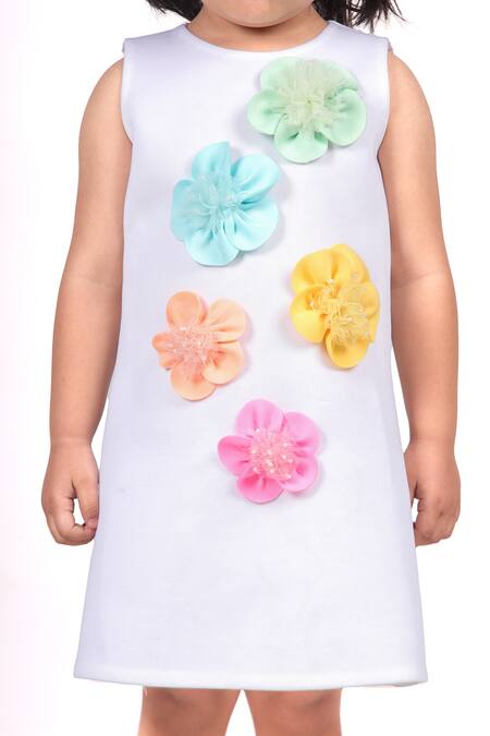 Buy_Toplove_White Neoprene Fabric Flowers 3d Floral Fantasy Dress _Online_at_Aza_Fashions