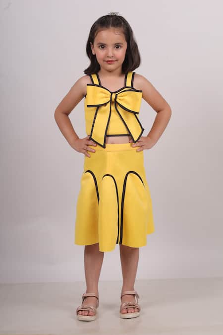Toplove Yellow Neoprene Bow Top And Skirt Co-ord Set 