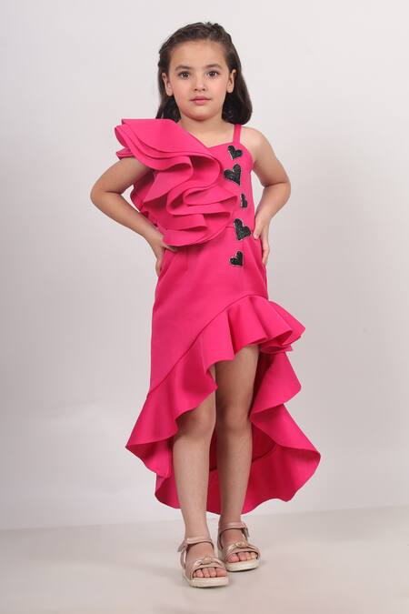 Toplove Pink Neoprene Embroidery Black Heartily High Low Dress 