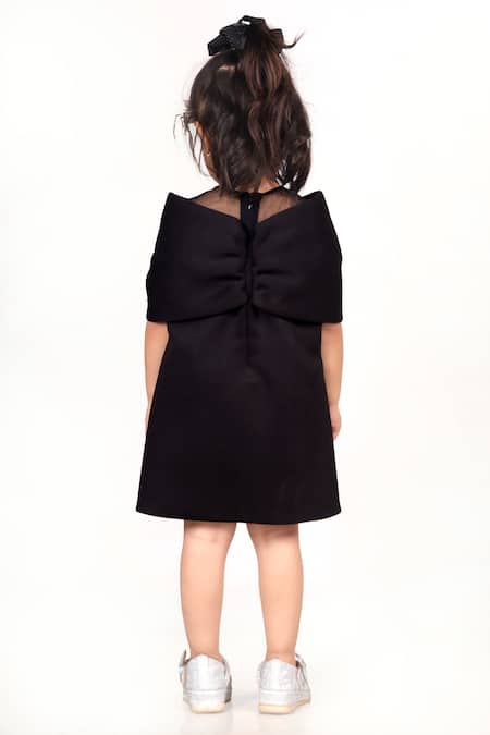 Shop Toplove Black Neoprene Pearls Around The Shoulder Bow Dress at Aza Fashions Shop_Toplove_Black Neoprene Pearls Around The Shoulder Bow Dress _at_Aza_Fashions