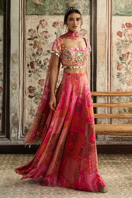 Diyarajvvir Pink Crepe, Georgette, Chiffon Beads, Sequins, Multi Color Blouse And Sharara Set Online at Aza Fashions Diyarajvvir_Pink Crepe, Georgette, Chiffon Beads, Sequins, Multi Color Blouse And Sharara Set _Online_at_Aza_Fashions