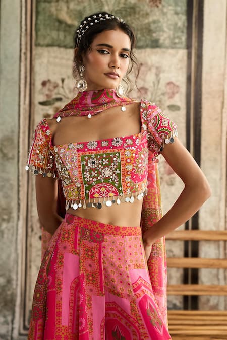 Buy Diyarajvvir Pink Crepe, Georgette, Chiffon Beads, Sequins, Multi Color Blouse And Sharara Set Online at Aza Fashions Buy_Diyarajvvir_Pink Crepe, Georgette, Chiffon Beads, Sequins, Multi Color Blouse And Sharara Set _Online_at_Aza_Fashions