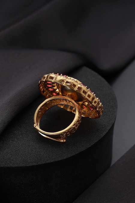 Swabhimann_Red Stones Polki Adjustable Ring _Online_at_Aza_Fashions
