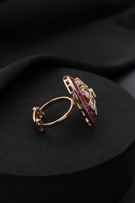 Swabhimann_Red Stones Polki Adjustable Ring_Online_at_Aza_Fashions