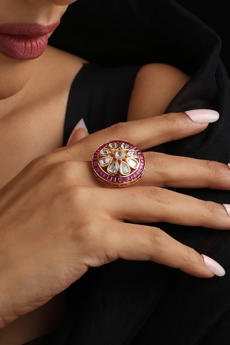 Swabhimann Red Stones Polki Adjustable Ring 