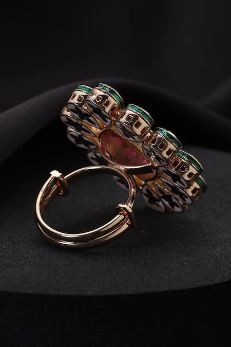 Swabhimann_Multi Color Stones, Multicolour Kundan Adjustable Ring _Online_at_Aza_Fashions