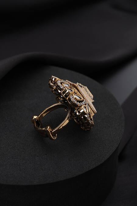 Swabhimann_Pink Meena Polki Adjustable Ring _Online_at_Aza_Fashions