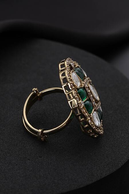 Swabhimann_Green Stones Polki Adjustable Ring _Online_at_Aza_Fashions
