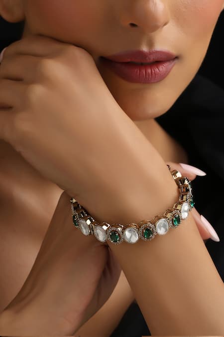 Swabhimann Green Stones Polki Kada 