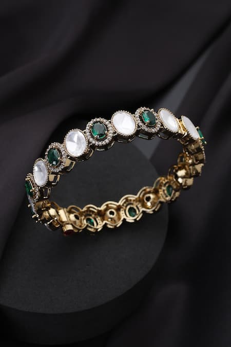 Shop_Swabhimann_Green Stones Polki Kada _at_Aza_Fashions