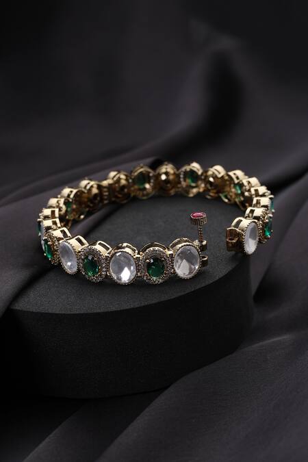 Swabhimann_Green Stones Polki Kada _Online_at_Aza_Fashions