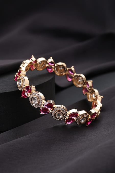 Shop_Swabhimann_Red Stones Polki Kada _at_Aza_Fashions