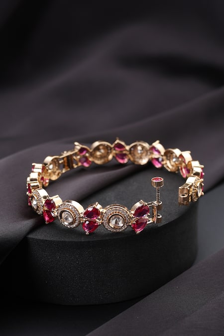 Swabhimann_Red Stones Polki Kada _Online_at_Aza_Fashions