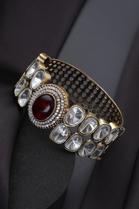 Shop_Swabhimann_Red Polki Kada _at_Aza_Fashions