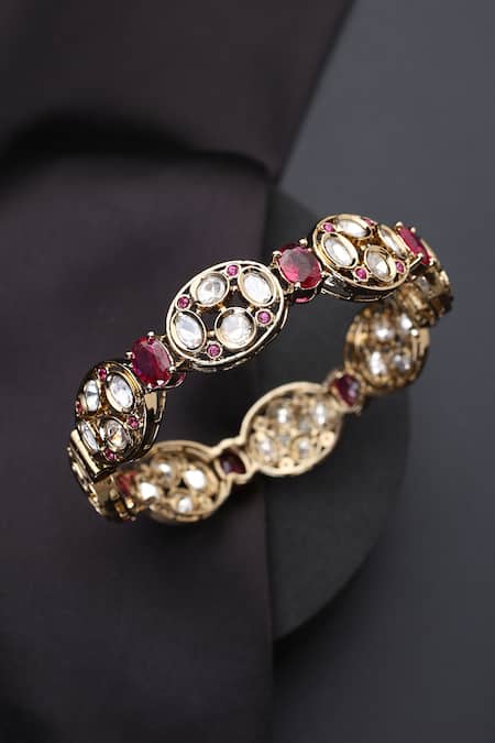 Shop_Swabhimann_Red Stones Polki Kada _at_Aza_Fashions