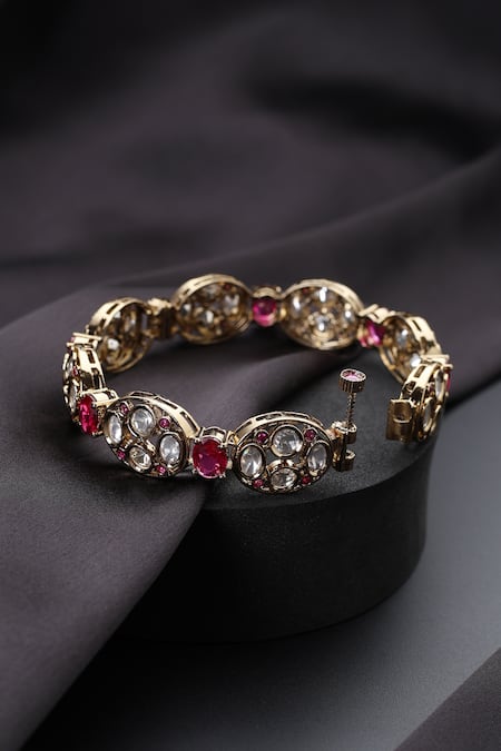 Swabhimann_Red Stones Polki Kada _Online_at_Aza_Fashions