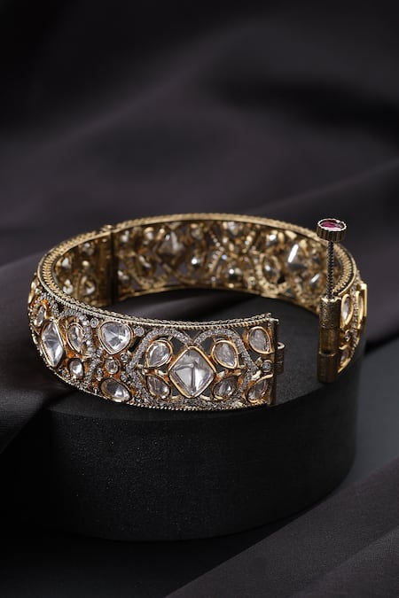 Swabhimann_Gold Plated Polki Kada _Online_at_Aza_Fashions