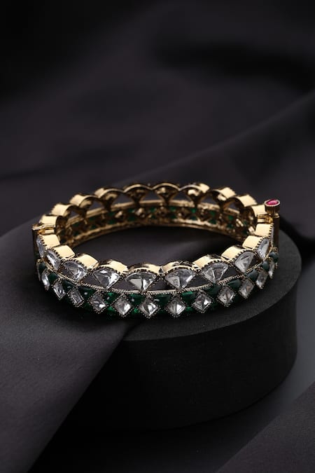 Shop_Swabhimann_Green Polki Kada _at_Aza_Fashions