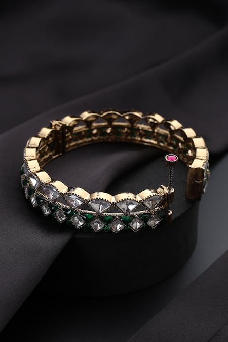 Swabhimann_Green Polki Kada _Online_at_Aza_Fashions