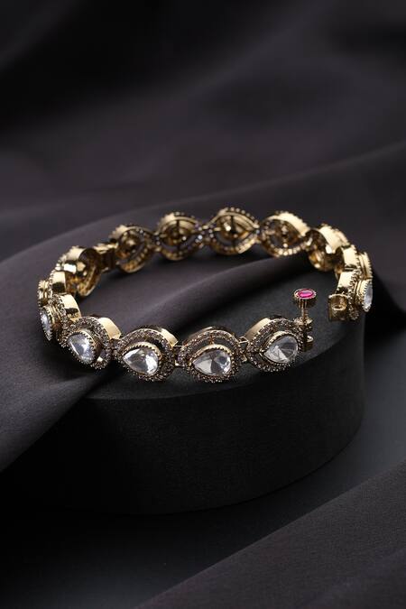 Swabhimann_Gold Plated Polki Kada _Online_at_Aza_Fashions