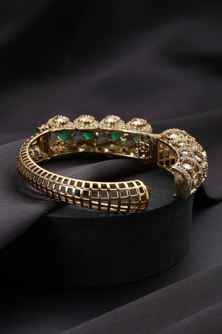 Swabhimann_Green Polki Kada _Online_at_Aza_Fashions