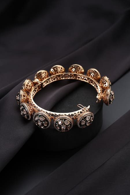 Swabhimann_Green Polki Pacheli Kada _Online_at_Aza_Fashions