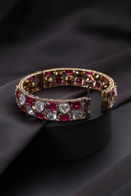 Swabhimann_Red Polki Kada _Online_at_Aza_Fashions