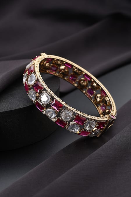 Shop_Swabhimann_Red Polki Kada _at_Aza_Fashions