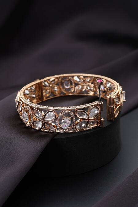 Swabhimann_Gold Plated Stones Polki Kada _Online_at_Aza_Fashions