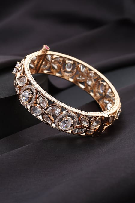 Shop_Swabhimann_Gold Plated Stones Polki Kada _at_Aza_Fashions