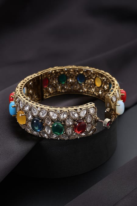 Swabhimann_Multi Color Multicolour Polki Kada _Online_at_Aza_Fashions