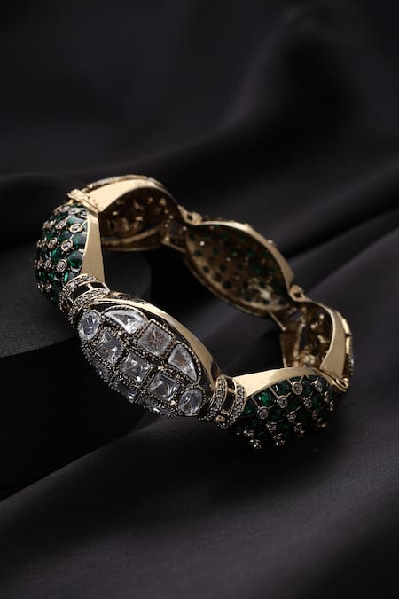 Swabhimann_Green Polki Kada _Online_at_Aza_Fashions