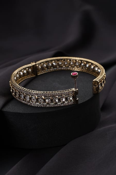 Swabhimann_Gold Plated Polki Kada _Online_at_Aza_Fashions