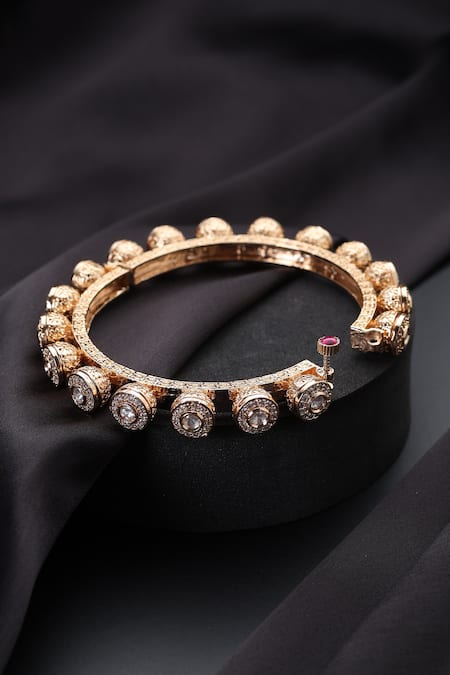 Swabhimann_Rose Gold Stones Polki Pacheli Kada _Online_at_Aza_Fashions