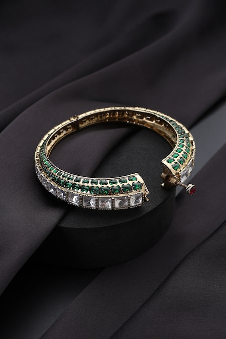 Swabhimann_Green Polki Kada _Online_at_Aza_Fashions