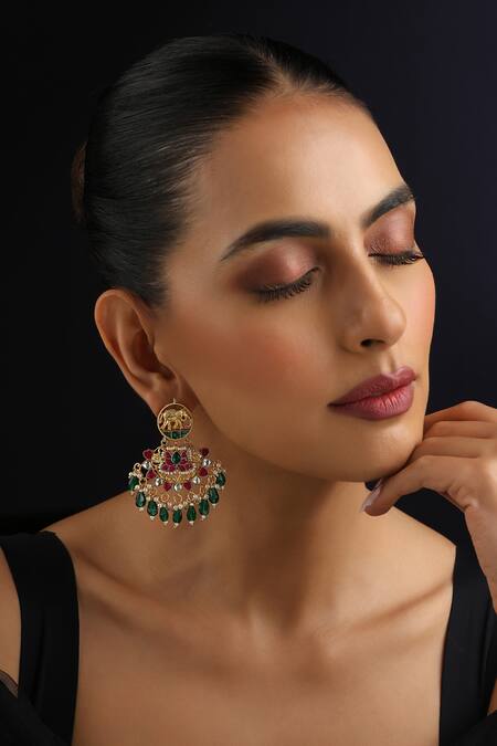 Swabhimann_Multi Color Beads, Stones Multicolour Kundan Chandbali Earrings_Online_at_Aza_Fashions