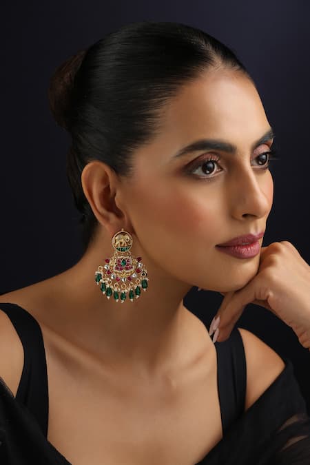 Swabhimann Multicolour Kundan Chandbali Earrings 