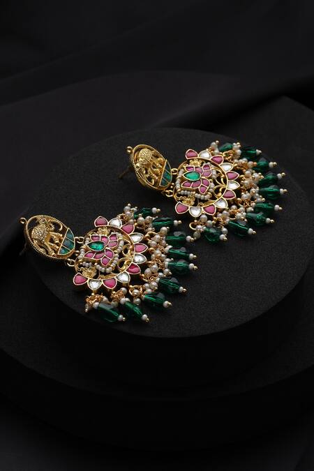 Buy_Swabhimann_Multi Color Beads, Stones Multicolour Kundan Chandbali Earrings_Online_at_Aza_Fashions