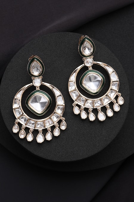 Shop_Swabhimann_Green Rose Gold Polki Chandbali Earrings _at_Aza_Fashions