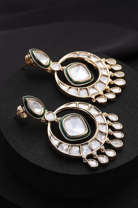 Buy_Swabhimann_Green Rose Gold Polki Chandbali Earrings _Online_at_Aza_Fashions