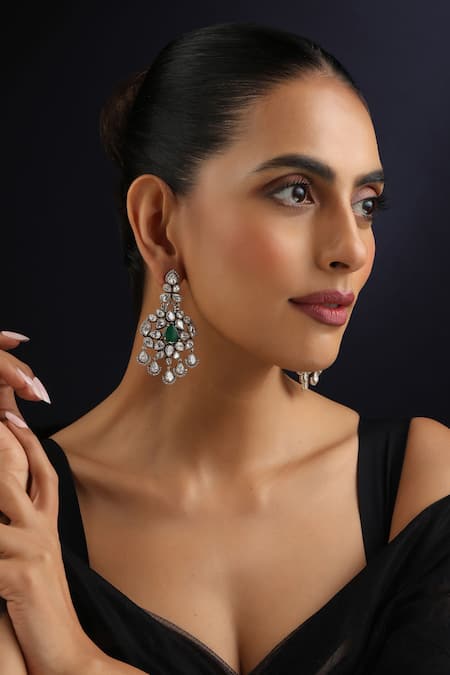 Swabhimann Green Victorian Polki Dangler Earrings 
