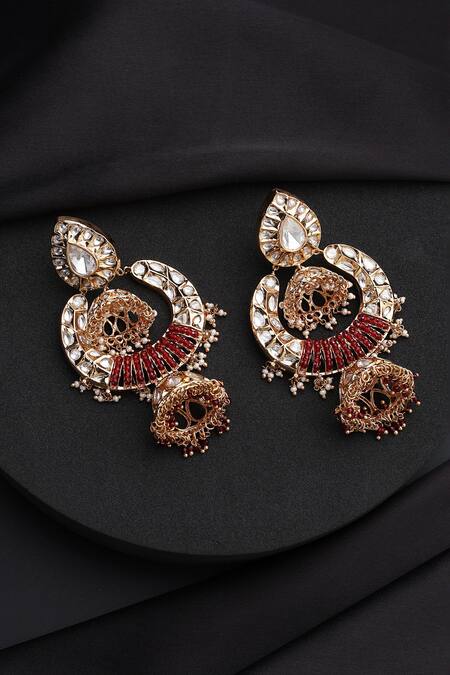Buy_Swabhimann_Red Rose Gold Polki Jhumka Earrings _Online_at_Aza_Fashions