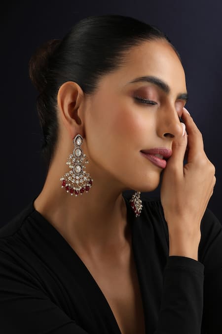 Swabhimann_Red Victorian Polki Dangler Earrings _Online_at_Aza_Fashions