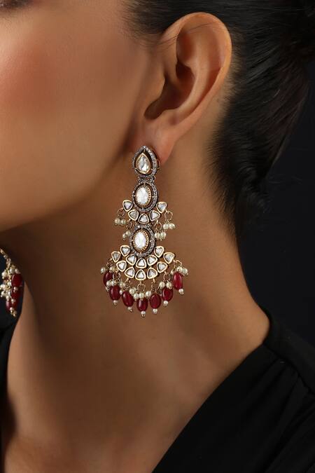 Shop_Swabhimann_Red Victorian Polki Dangler Earrings _Online_at_Aza_Fashions