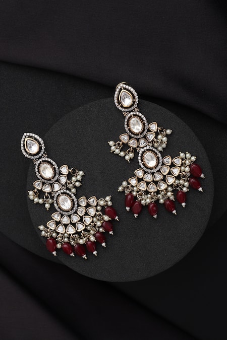 Shop_Swabhimann_Red Victorian Polki Dangler Earrings _at_Aza_Fashions