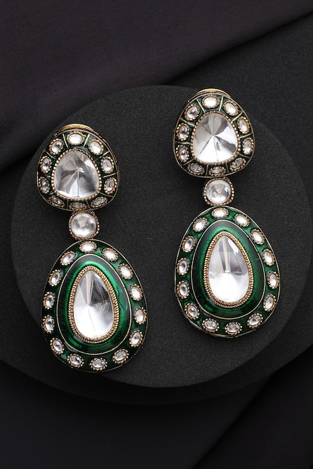 Shop_Swabhimann_Green Stones Polki Dangler Earrings _at_Aza_Fashions