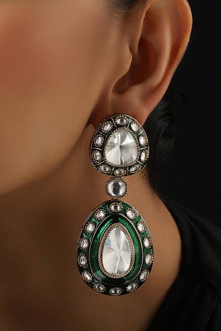 Swabhimann_Green Stones Polki Dangler Earrings _Online_at_Aza_Fashions