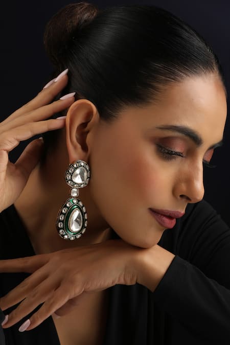 Buy_Swabhimann_Green Stones Polki Dangler Earrings _Online_at_Aza_Fashions